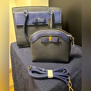 Alyssa NWT purse- navy. Strap and matching makeup bag included